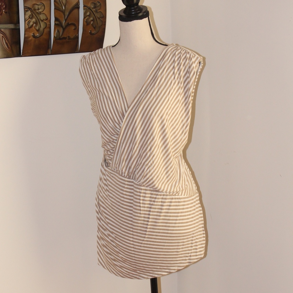 Metaphor, striped  v- neck sleeveless shirt ....